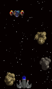 Hier ein Gegner und ein paar Asteroiden zusehen und natürlich der SpaceFighter ;)